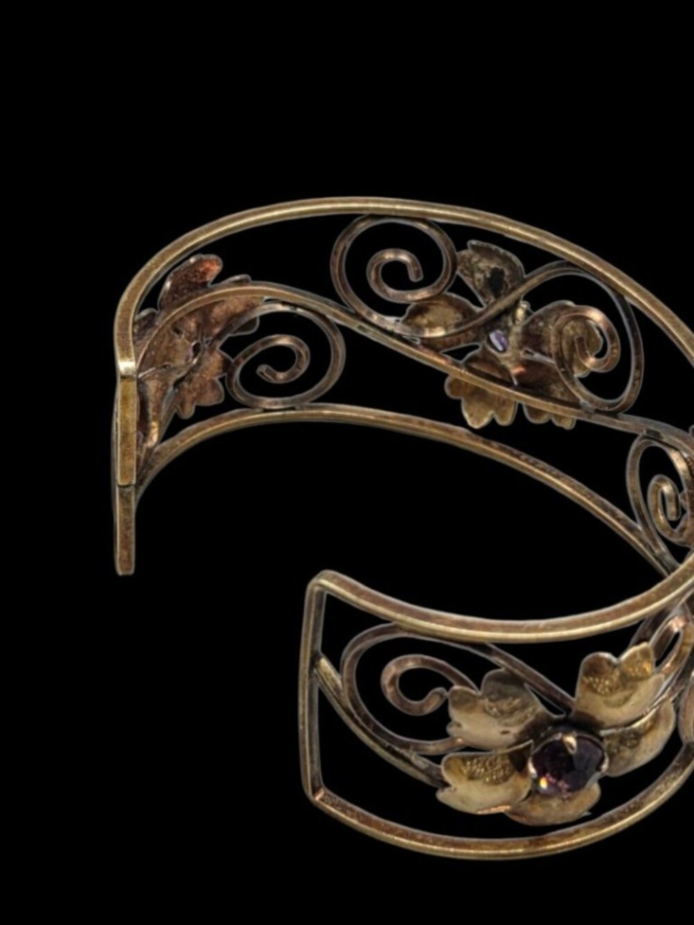 VTG Harper 1/20 12K Gold Filled Filigree Amethyst Flower Cuff Bracelet 6.5" - Picture 9 of 16